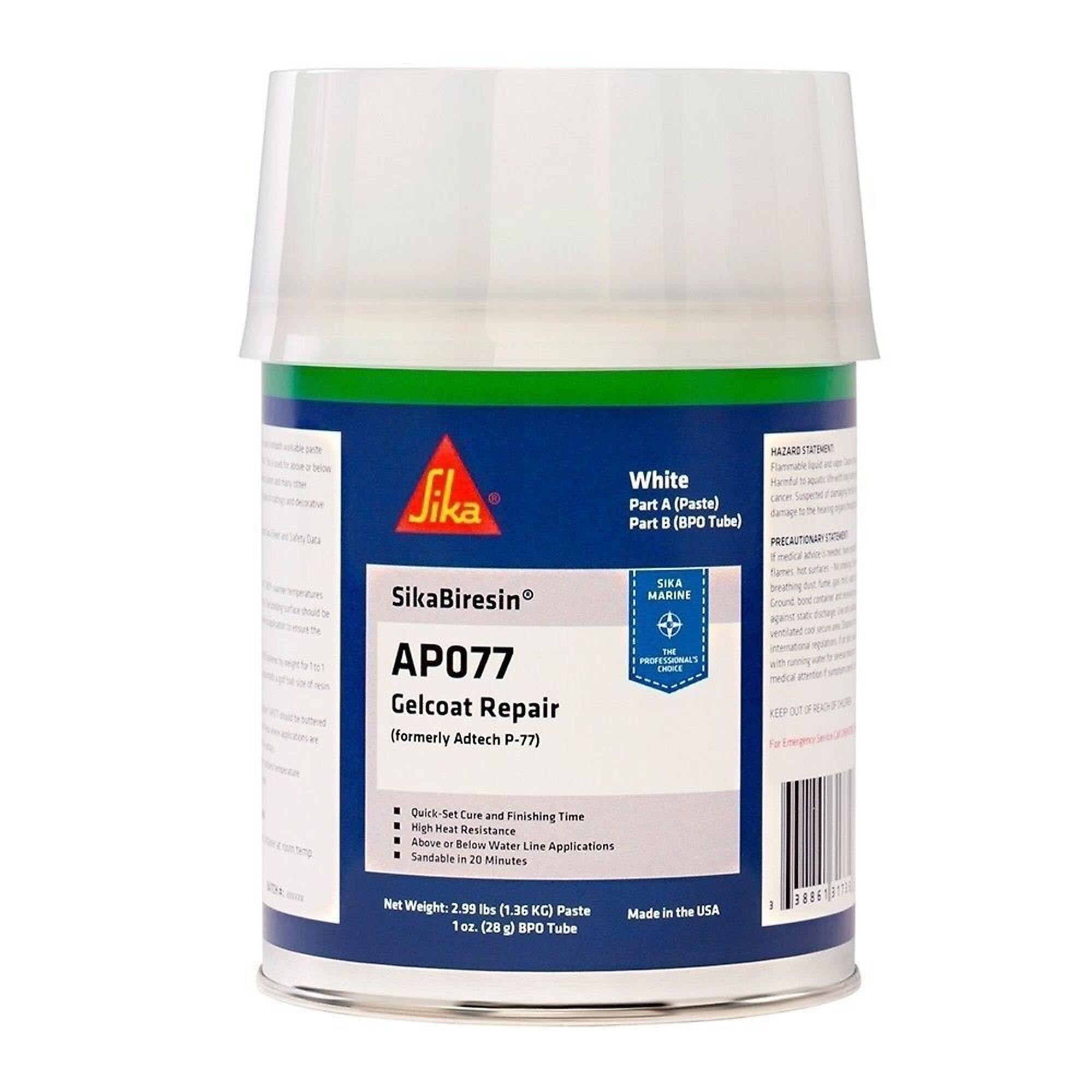 SikaBiresin® AP077 2-Component Polyester Paste + BPO hardener, White, Quart, 6PK